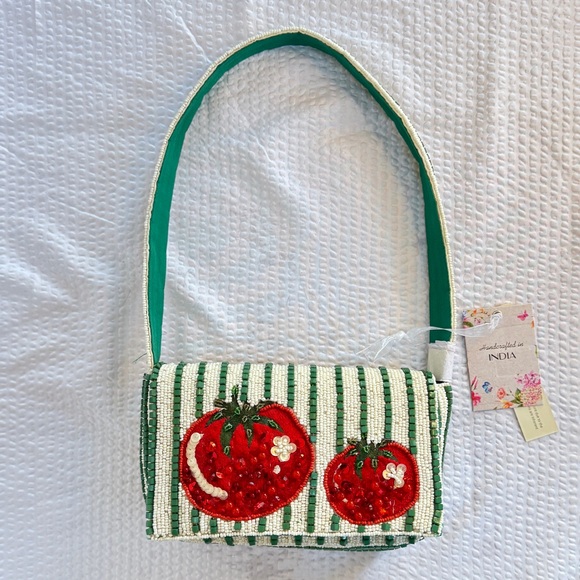 T.J.Maxx Handbags - Beaded Red Tomato Green Stripes Shoulder Bag | Cottagecore Summer Vacation | NWT